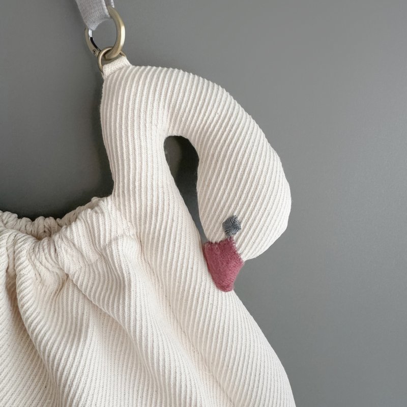 スワンバッグ 　白鳥ショルダーバッグ - トートバッグ・ハンドバッグ - コットン・麻 ホワイト