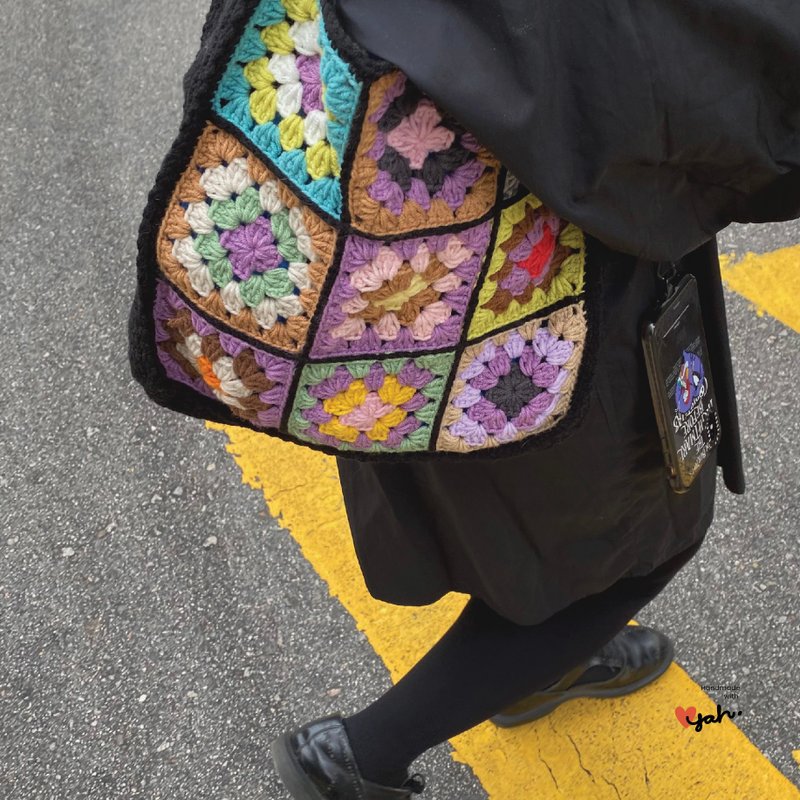 手工編織復古祖母格側孭袋 (黑色) - 側背包/斜背包 - 聚酯纖維 多色