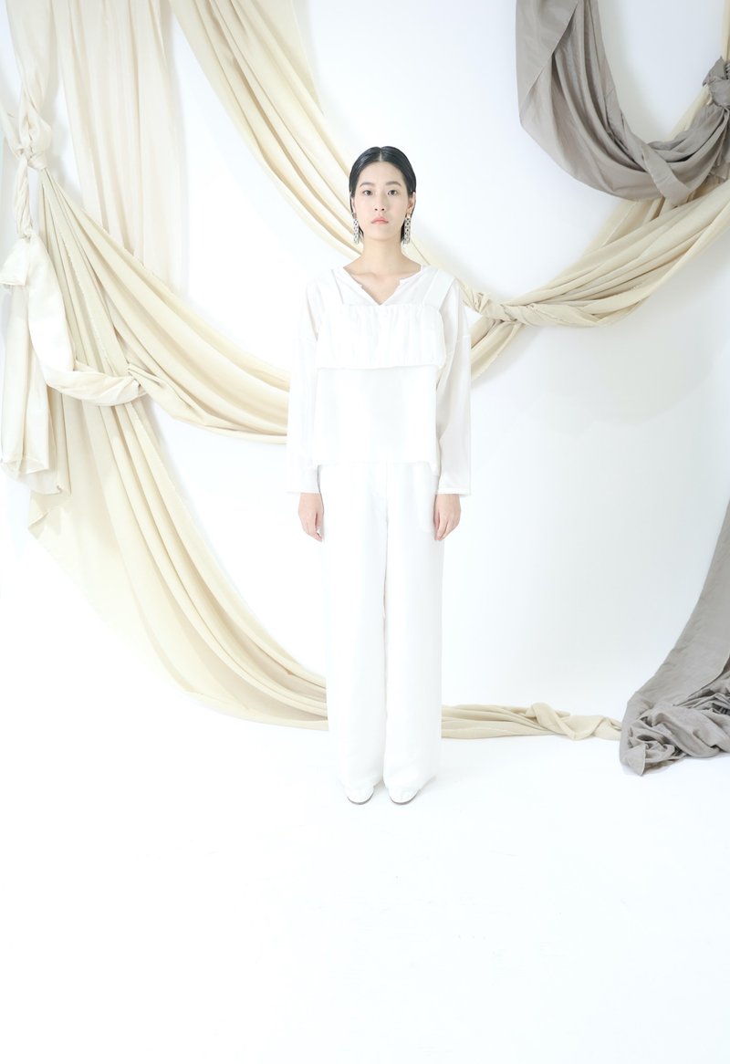 Raw edge top with front neck slit - Women's Tops - Silk White