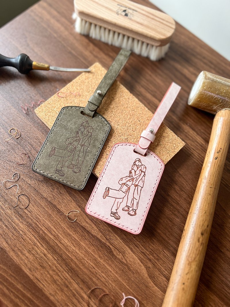 [Christmas Gift] Classic Luggage Tag Name Tag - Other - Genuine Leather Pink