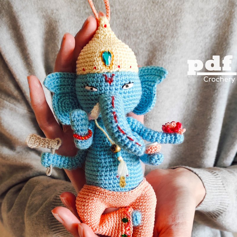 Lord Ganesha PDF Crochet Tutorial Indian Elephant Decor DIY Amigurumi Figurine - 手工藝教學/工具書 - 其他材質 