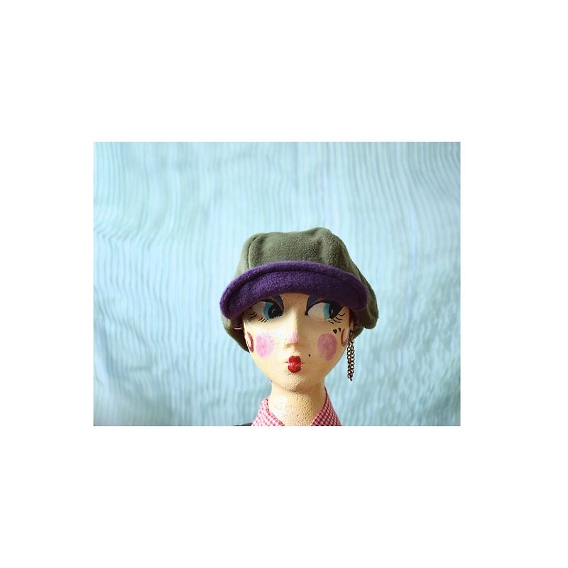 Ashburton •• Double-sided African print newsboy cap w/ fleece (Purple&Olive) - Hats & Caps - Cotton & Hemp Multicolor