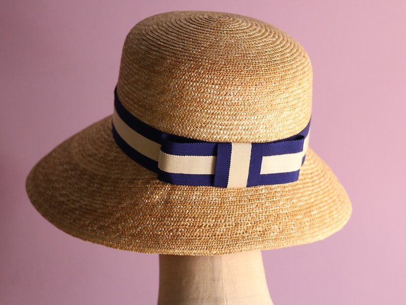 Wide Brimmed Straw Hat Nautical Cecil - หมวก - วัสดุอื่นๆ สีน้ำเงิน