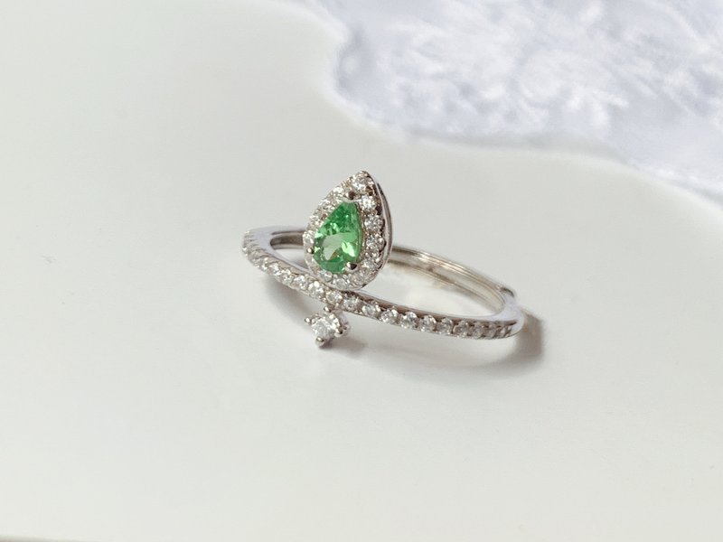 天然沙弗萊石 純銀戒指 石榴石 翠綠 細緻優雅 天然石七夕情人節 - 戒指 - 純銀 