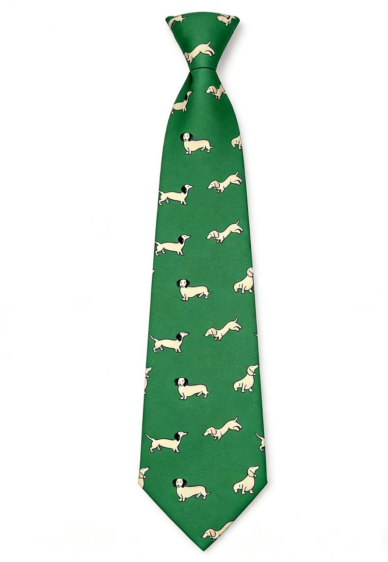 Green sausage dog pattern tie, British style gentleman's outfit tie - Ties & Tie Clips - Cotton & Hemp Green