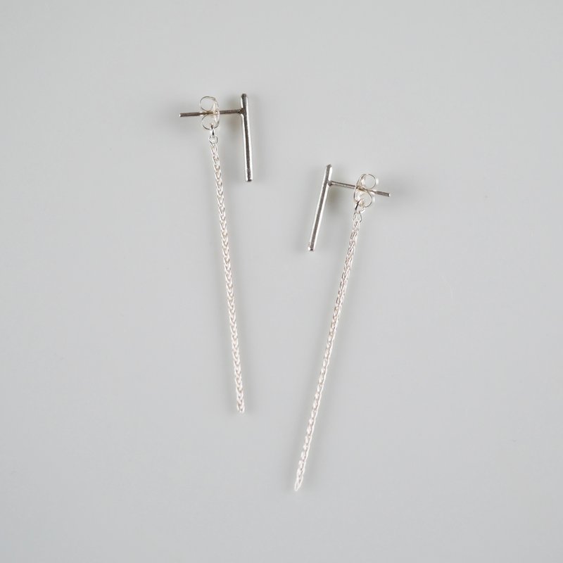 Silver925 バックチェーン　バーピアス - 耳環/耳夾/耳骨夾 - 其他金屬 銀色