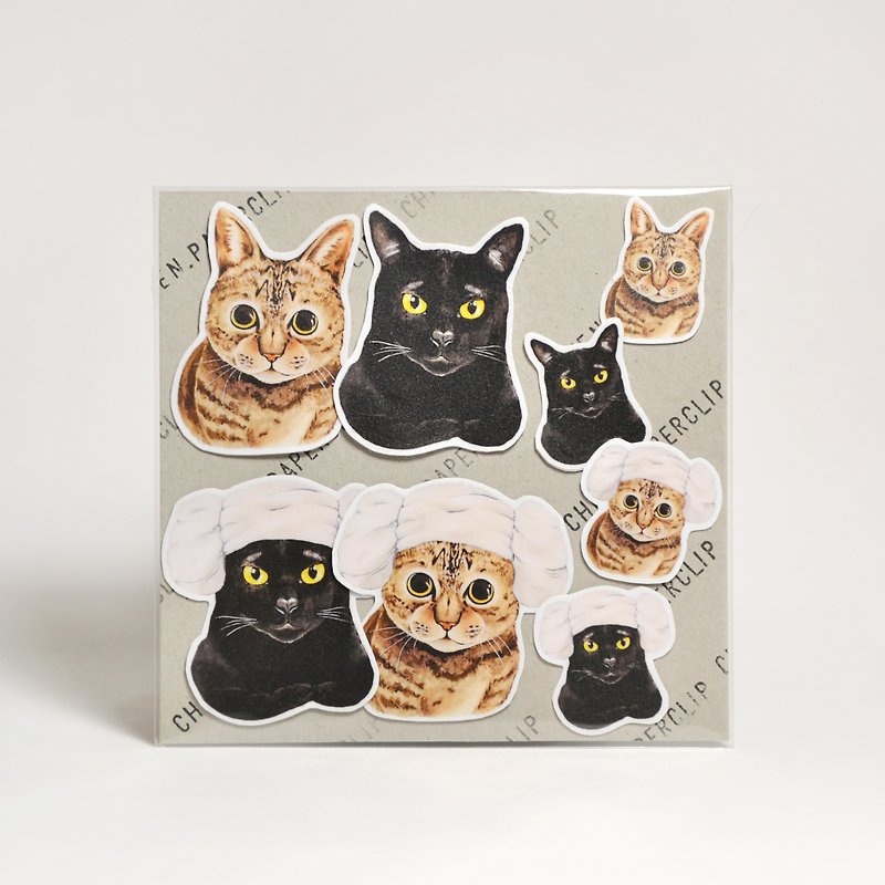 Matte Waterproof Sticker-Tabby and Black Cat - Stickers - Plastic Brown