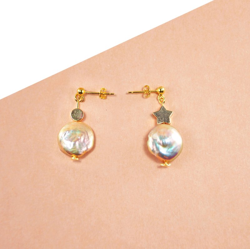 【母親節禮盒】珍珠925純銀鍍金耳環 粉紅色珍珠耳環 - 耳環/耳夾 - 珍珠 粉紅色