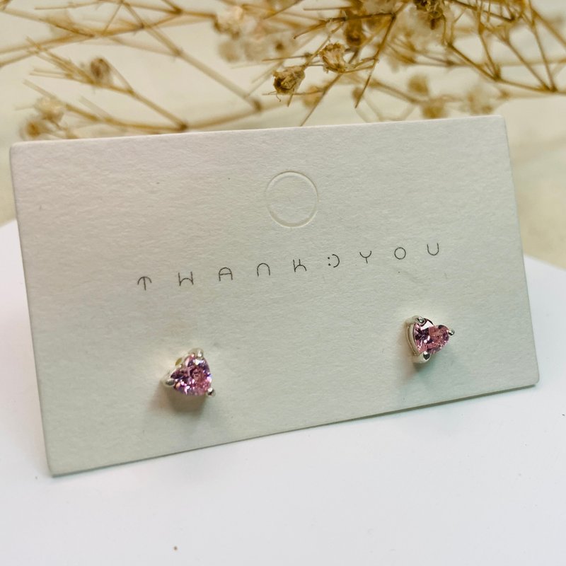 【Love】Sterling Silver-Pink Heart Diamond Earrings - Earrings & Clip-ons - Sterling Silver 