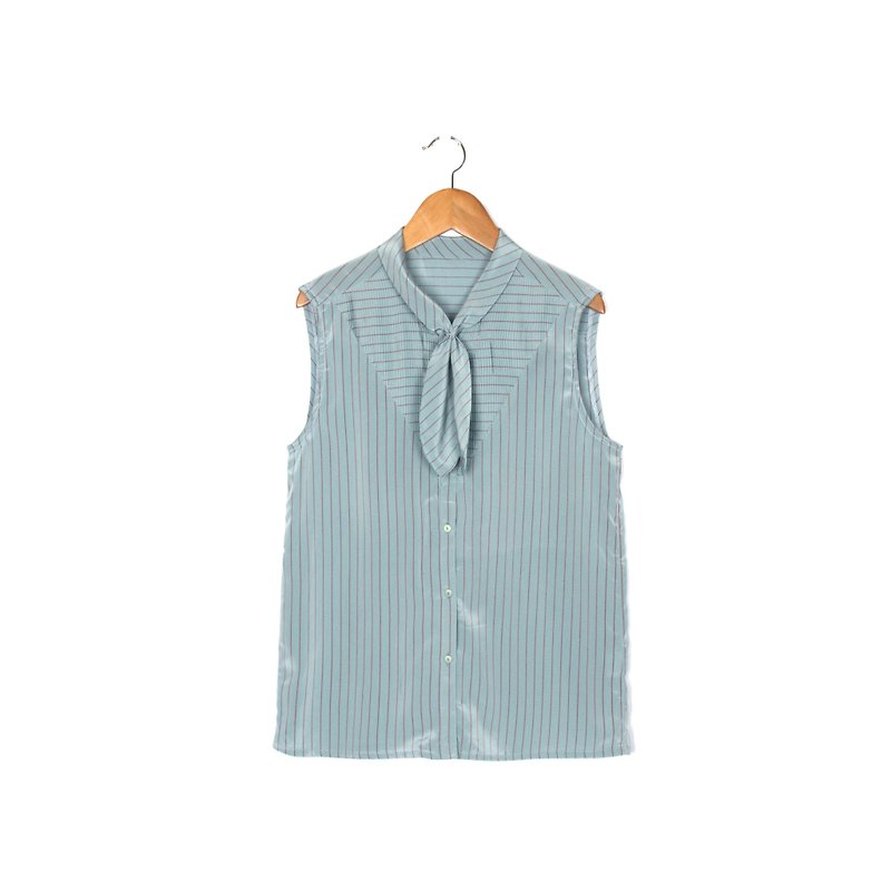 [Egg plant ancient] water color bandless sleeveless ancient shirt - เสื้อเชิ้ตผู้หญิง - เส้นใยสังเคราะห์ สีน้ำเงิน