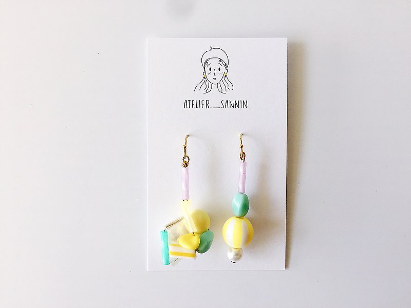 Toy jewelry series - yellow small ball hanging earring earrings [can be modified folder / anti-allergic silicone ear hook] - ต่างหู - วัสดุอื่นๆ สีเหลือง