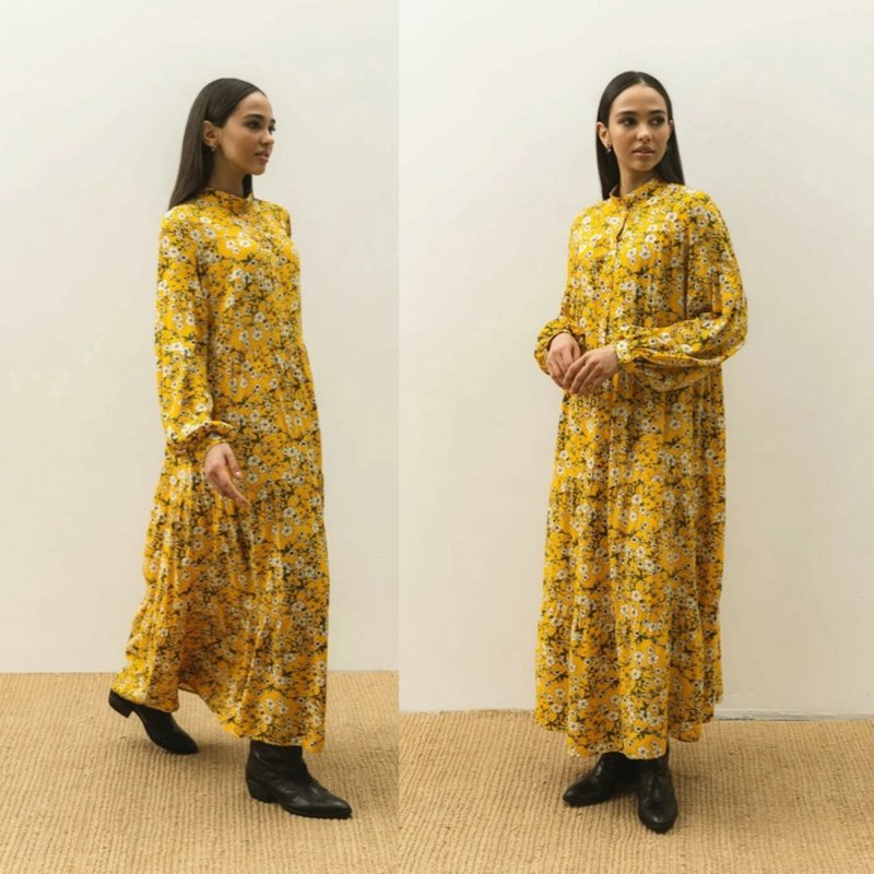 Yellow Dress Breathable Dress Spring Summer Fashion Women Long Dress - ชุดเดรส - ผ้าฝ้าย/ผ้าลินิน สีเหลือง