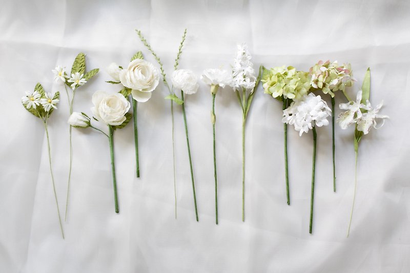 PRS006 : ดอกไม้สำหรับตกแต่งบ้าน เซ็ทดอกไม้ประดับตกแต่งแจกัน ในโทนสีขาวธรรมชาติ - ของวางตกแต่ง - กระดาษ ขาว