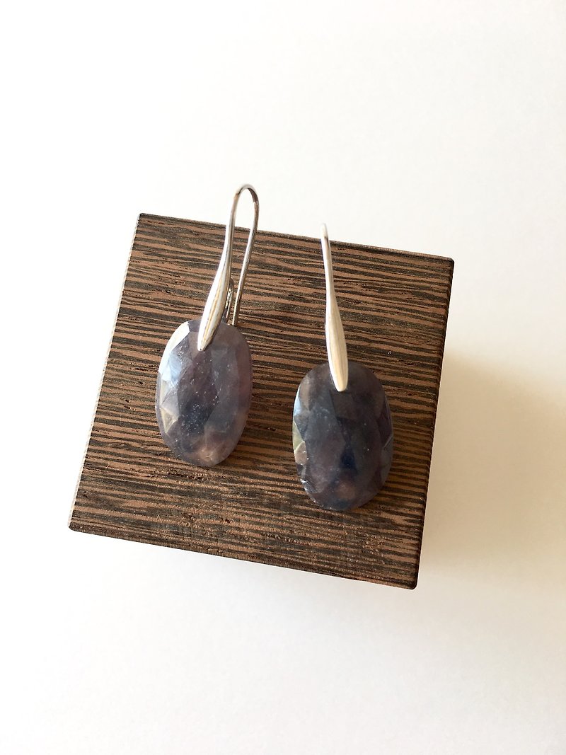Sapphire rose cut hook-earring - ต่างหู - เครื่องประดับพลอย สีม่วง