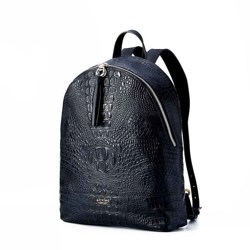 Black crocodile leather Dimension Backpack - กระเป๋าเป้สะพายหลัง - หนังแท้ สีดำ