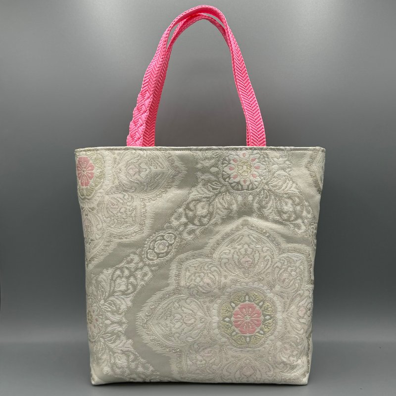 Kimono Obijime Remake Tote bag - Handbags & Totes - Silk White