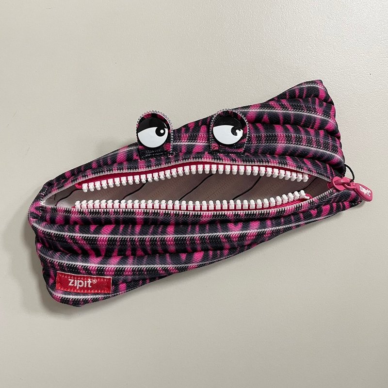 Monster Graffiti Zipper Bag - Zebra Pink - กล่องดินสอ/ถุงดินสอ - เส้นใยสังเคราะห์ สึชมพู