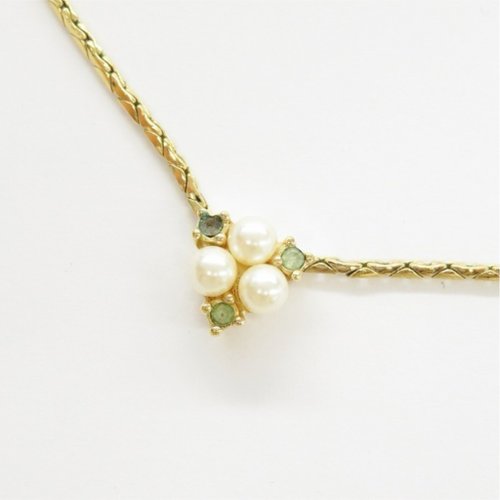 LA LUNE Vintage 日本鑑證古董品選物店 稀有中古二手Dior祖母綠水鑽珍珠金色復古vintage頸鏈項鏈首飾品