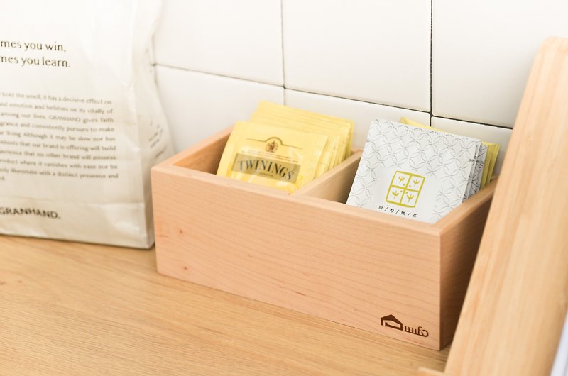 [Ash Tea Bag Box] Tea bag storage box, wooden pen box, 2-grid pencil box, wooden pen holder, pen holder storage - Cookware - Wood 