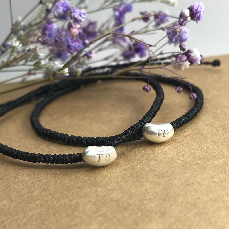 Customized gift - sterling silver bean Wax thread braided bracelet lettering - Bracelets - Sterling Silver Multicolor