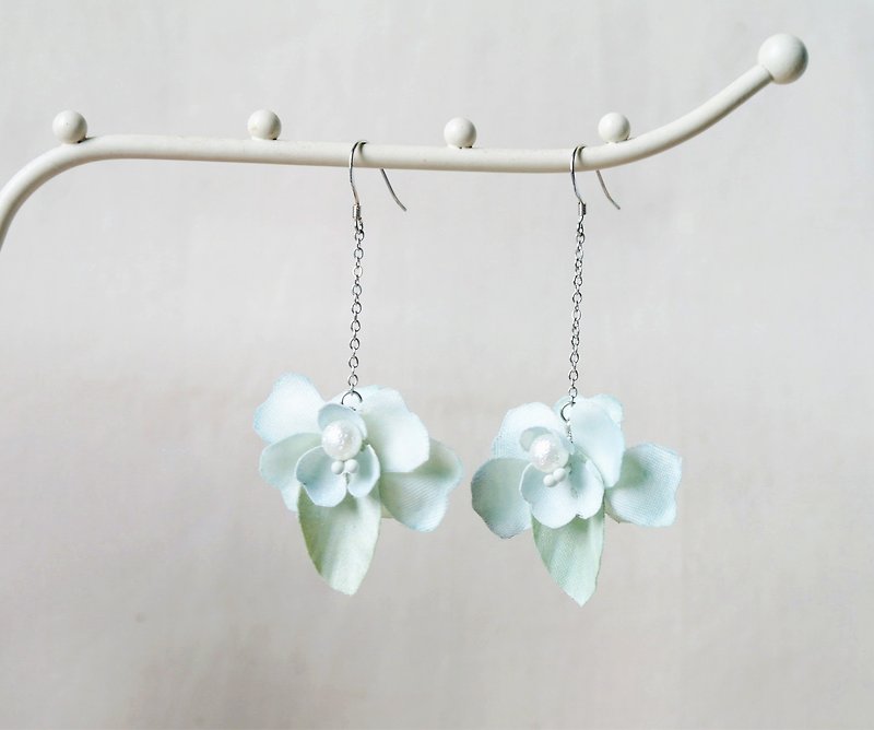 Little Mint Green Flower Earrings Gift for Her ER003 - Earrings & Clip-ons - Cotton & Hemp Green