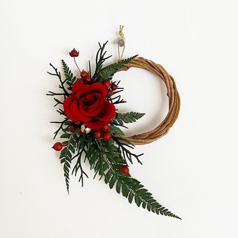 A small blessing! A rose wreath on the palm of your hand [shipping within 24 hours] - ช่อดอกไม้แห้ง - พืช/ดอกไม้ สีแดง