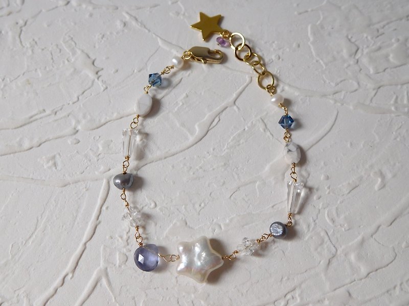 Bag 14K Gold Star Pearl Cordierite Crystal Bracelet - Bracelets - Other Metals Purple