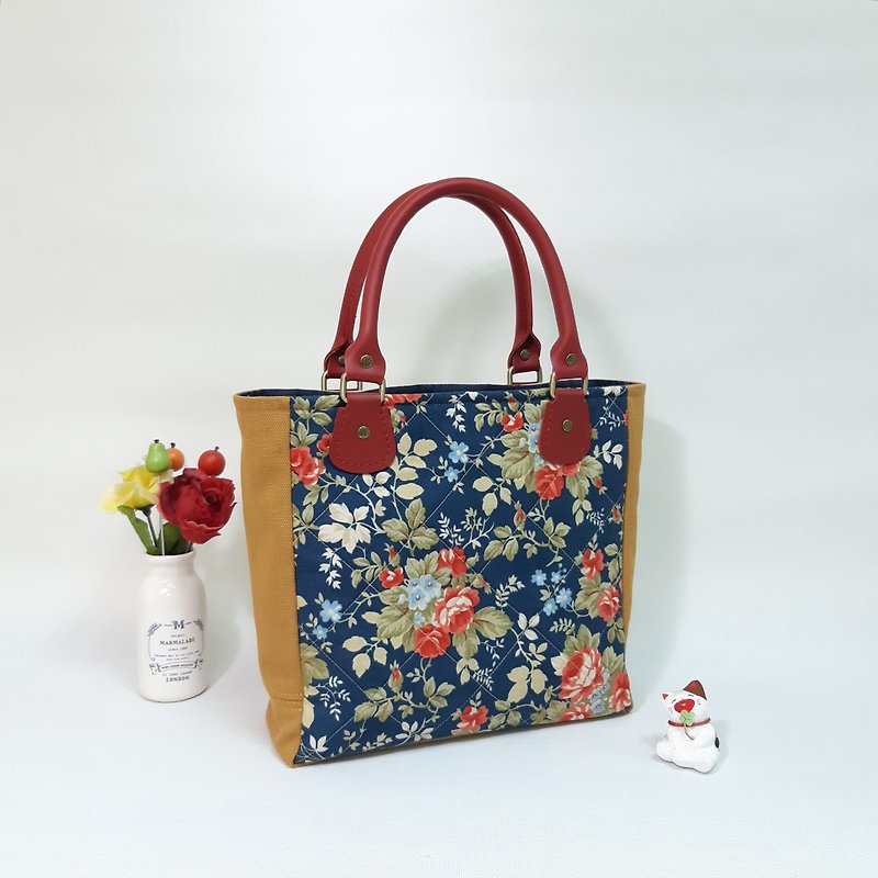 Blue and Rice / Handbag Handbag / Mother's Day Only Bag - กระเป๋าถือ - ผ้าฝ้าย/ผ้าลินิน สีน้ำเงิน
