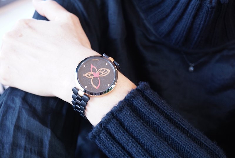 蝴蝶腕錶 神秘黑鋼錶帶系列--   優雅 ‧ 時光 緋紅墨客 - 女裝錶 - 不鏽鋼 
