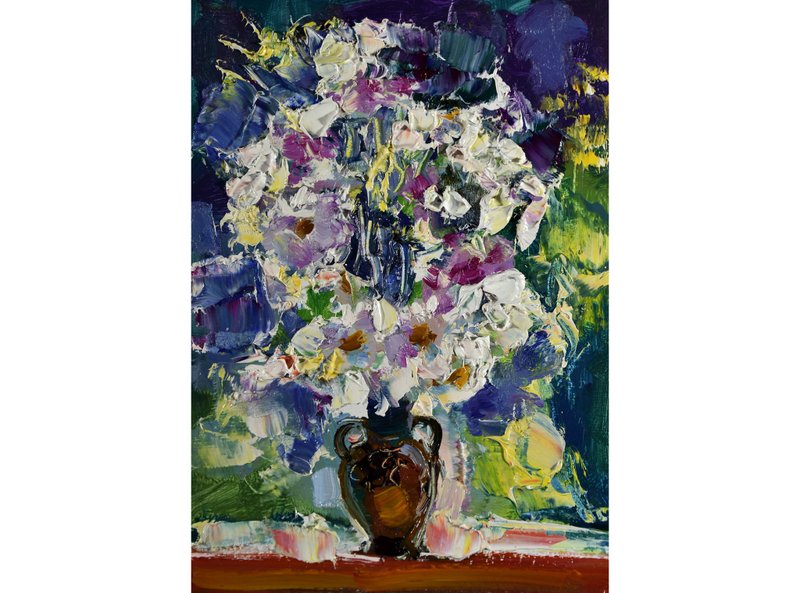 Daisy Painting Flower Original Art Bouquet Artwork Small Oil Impasto Floral - 海報/掛畫/掛布 - 其他材質 多色