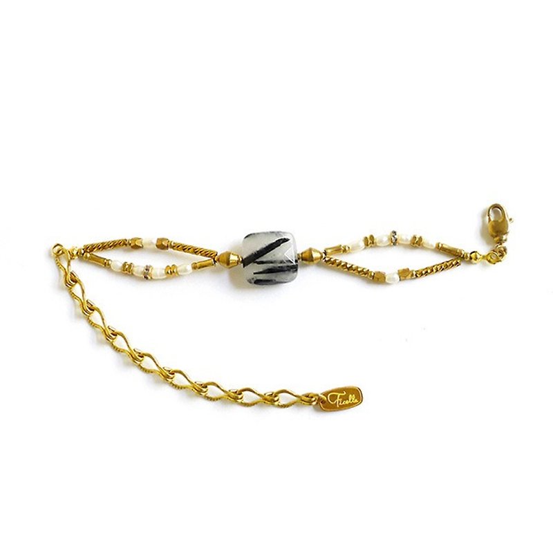 Ficelle | Handmade Brass Natural Stone Bracelet | [Black Crystal] Time and Space Interlaced Old Movie - Bracelets - Gemstone 