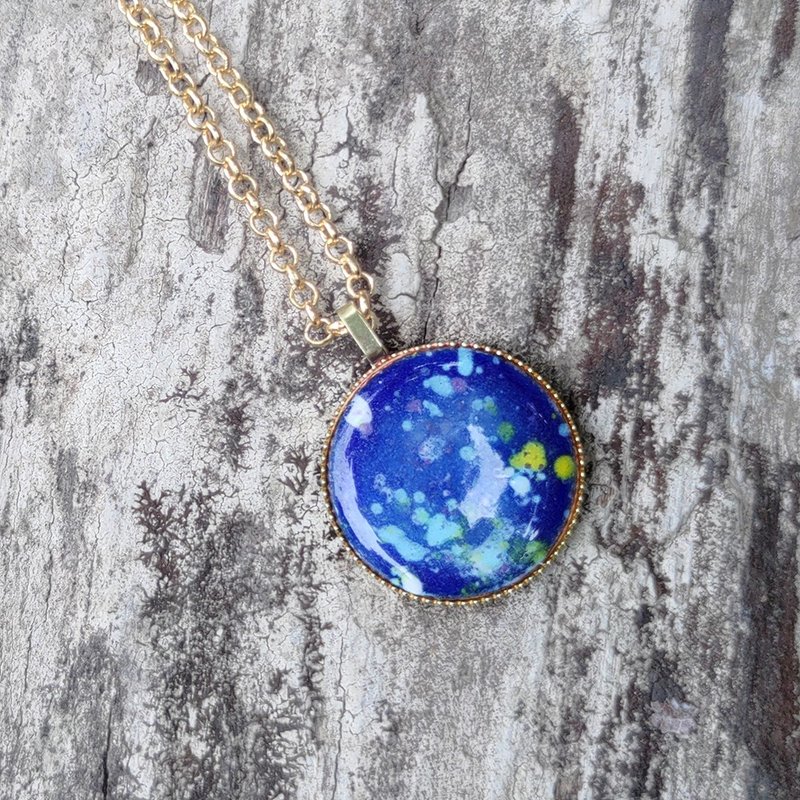 Miniature Picture Frame - Enamel Painting Necklace - Cosmos / Brass - สร้อยคอ - โลหะ หลากหลายสี