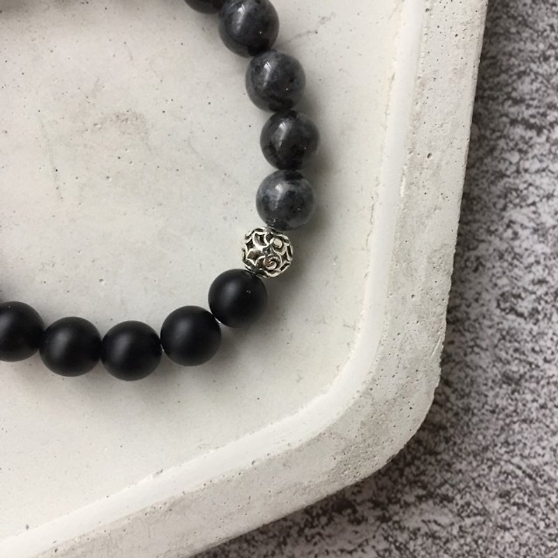 Zhu. Hand Bracelet - Black Stone Shine (Pure Silver/Male/Natural Ore/Christmas Gift) - Bracelets - Stone 