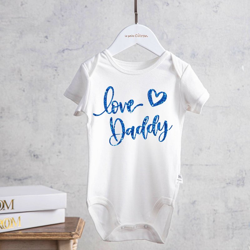 LoveDaddy愛把拔  寶藍燙金包屁衣  男寶專屬 新生兒週歲禮 - 包屁衣/連身衣 - 棉．麻 白色