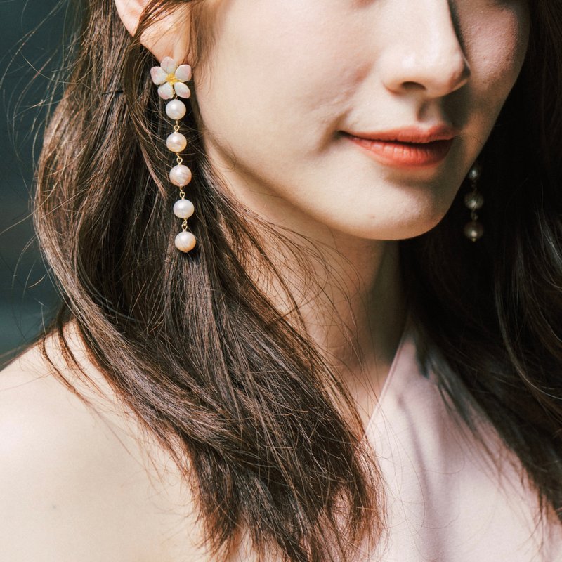 粉色 萬物之源系列 花朵珍珠耳環 可訂製耳夾 - 耳環/耳夾/耳骨夾 - 純銀 粉紅色