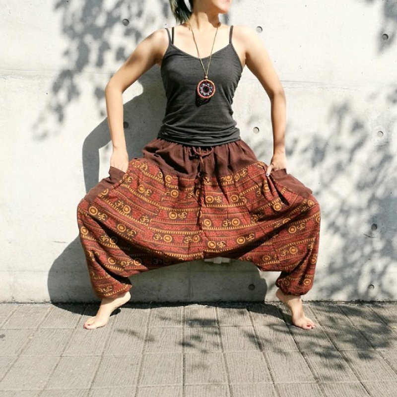 Travel x Thai-Alibaba Pants Sanskrit Totem（Cotton and Stone Wash）（Men's Pants and Women's Pants）（Sunset Brown）Alibaba Pants - パンツ レディース - コットン・麻 オレンジ