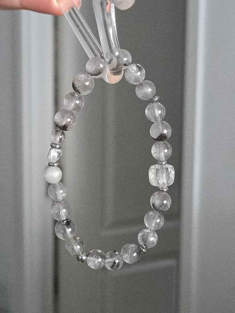 性價比 黑銀鈦 貓眼白兔毛設計款手鏈 白水晶 7-8MM招正財貴人袪 - 手鍊/手環 - 水晶 銀色