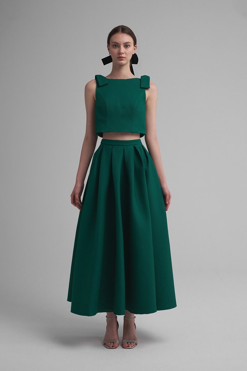 Jade法式休閒立體織紋兩件式洋裝 (綠) - 洋裝/連身裙 - 其他人造纖維 