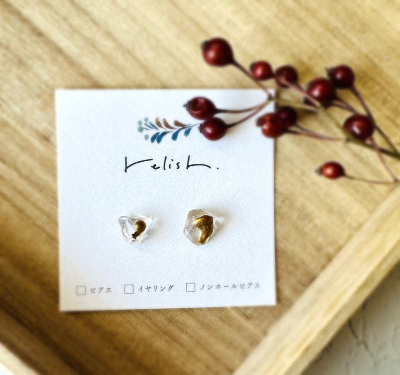 【再販】 輝く 金継ぎ 水晶 ピアス イヤリング ノンホールピアス 天然石 小ぶり 小さい シンプル ゴールド 金 アシンメトリー　 ギフト プレゼント 贈り物 - 耳環/耳夾/耳骨夾 - 石頭 透明