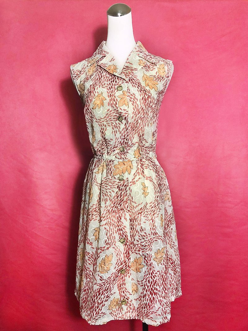 Flower textured sleeveless vintage dress / brought back to VINTAGE abroad - ชุดเดรส - เส้นใยสังเคราะห์ หลากหลายสี