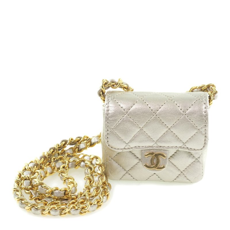 【日本直送】シャネル CHANEL チェーンポシェット マイクロ ショルダーバッグ マトラッセ カーフ シルバー レディース【中古】 - 側背包/斜背包 - 真皮 銀色