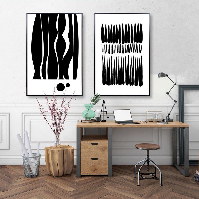 Flowing Shape/Black and white abstract pattern hanging painting, frameless painting, decorative painting, house gift, birthday gift - Posters - Other Materials 