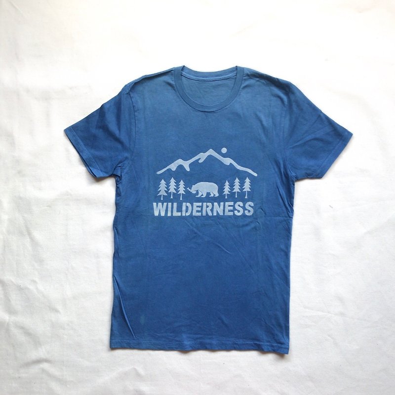 日本製 手染め 藍染 WILDERNESS TEE Indigo dyed organic cotton - 女 T 恤 - 棉．麻 藍色