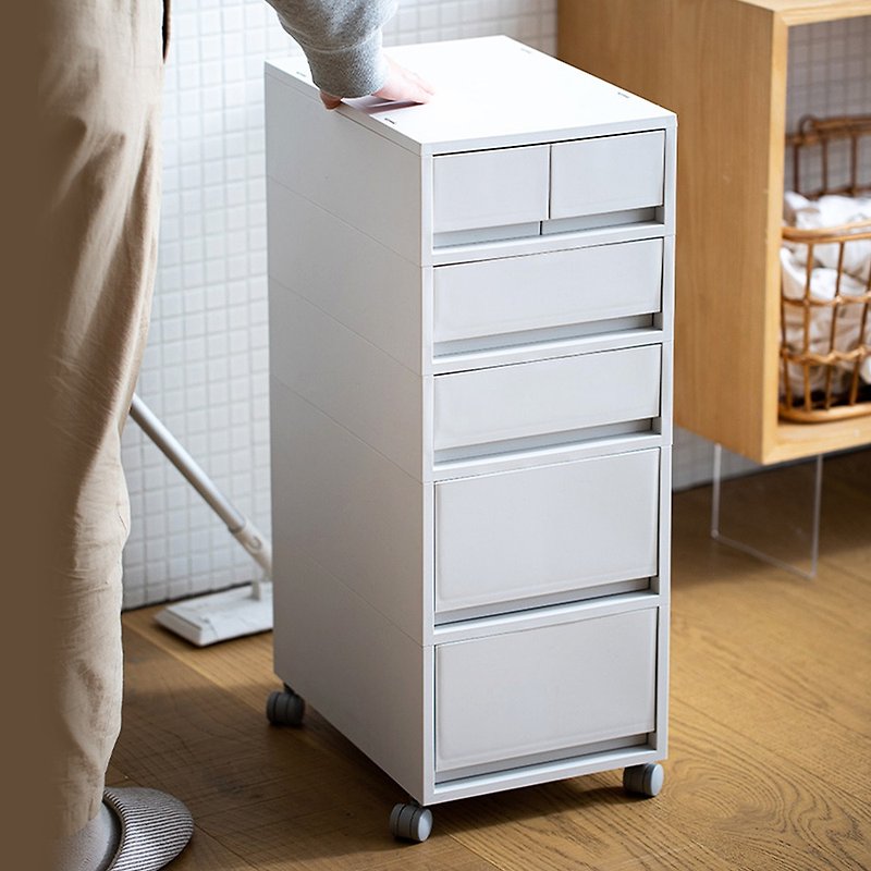 日本霜山 無印風移動式五層抽屜置物收納櫃(附分類隔板) - 收納箱/收納用品 - 塑膠 白色