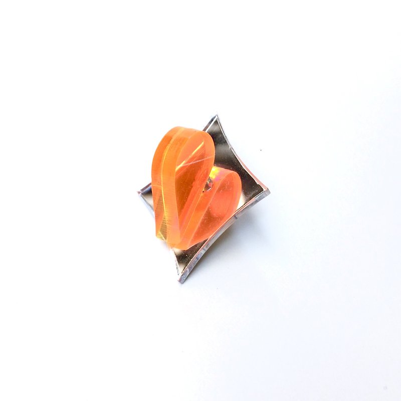 ハートアクリルピンブローチ　2way - 胸針/心口針 - 壓克力 橘色
