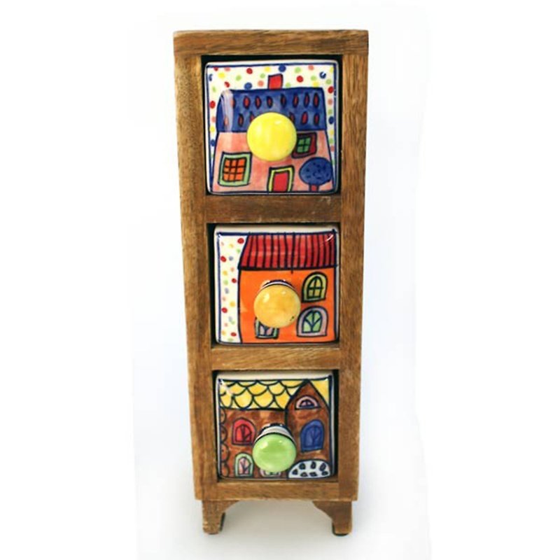 Wooden cabinet series Walnut three drawers - Storage - Porcelain 