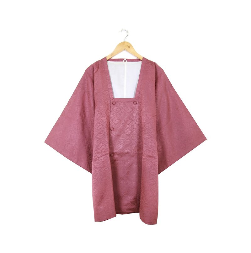 Back to Green :: Japan back gray rose vintage kimono (KBI-25) - เสื้อแจ็คเก็ต - ผ้าไหม สึชมพู