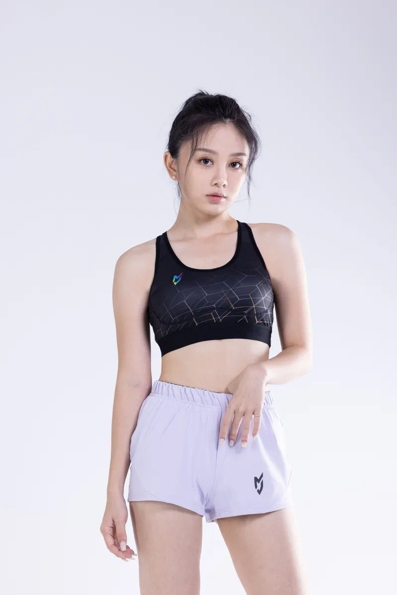 MJC functional sports bra black gold pattern SL - ชุดชั้นในกีฬาผู้หญิง - วัสดุอื่นๆ สีดำ