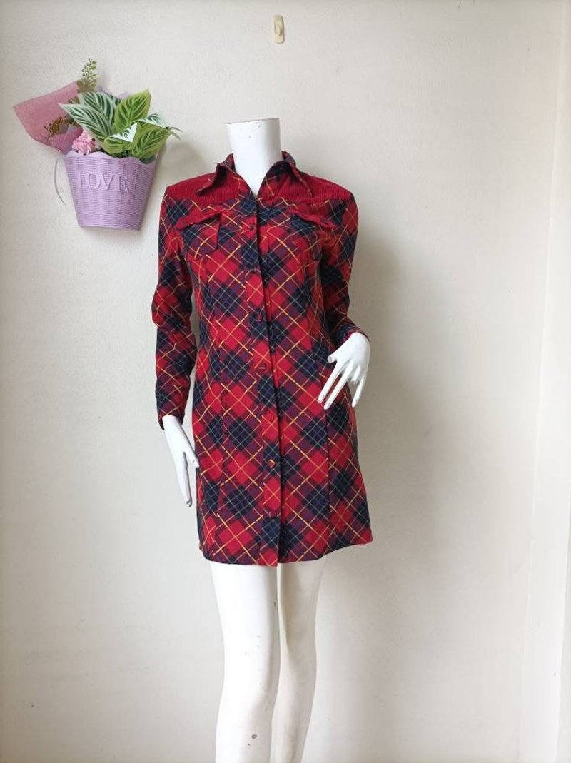 Vintage Button Up mini dress Size M - ชุดเดรส - ผ้าฝ้าย/ผ้าลินิน 