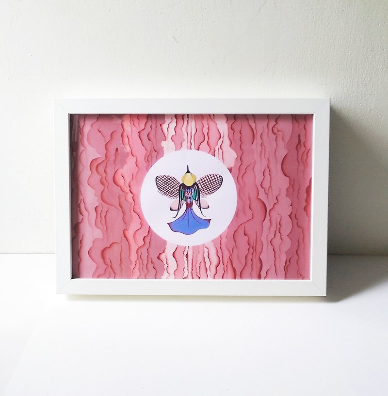 粉紅 圓形 昆蟲 翅膀 抽象手繪作品 - 海報/掛畫/掛布 - 紙 粉紅色
